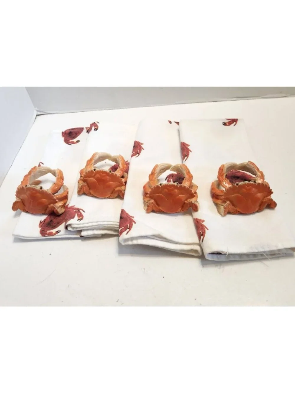 Maryland Crab Cloth Napkins by Cally & Co with Crab Rings Set Of 4 READ